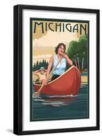 Michigan - Canoers on Lake-Lantern Press-Framed Art Print