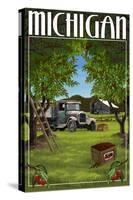 Michigan - Cherry Orchard Harvest-Lantern Press-Stretched Canvas