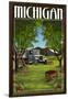 Michigan - Cherry Orchard Harvest-Lantern Press-Framed Art Print