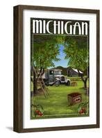 Michigan - Cherry Orchard Harvest-Lantern Press-Framed Art Print