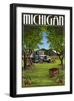 Michigan - Cherry Orchard Harvest-Lantern Press-Framed Art Print