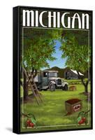 Michigan - Cherry Orchard Harvest-Lantern Press-Framed Stretched Canvas