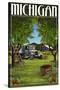 Michigan - Cherry Orchard Harvest-Lantern Press-Stretched Canvas