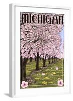 Michigan - Cherry Orchard in Blossom-Lantern Press-Framed Art Print