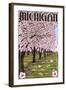 Michigan - Cherry Orchard in Blossom-Lantern Press-Framed Art Print