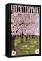 Michigan - Cherry Orchard in Blossom-Lantern Press-Framed Stretched Canvas