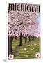 Michigan - Cherry Orchard in Blossom-Lantern Press-Framed Art Print