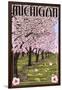 Michigan - Cherry Orchard in Blossom-Lantern Press-Framed Art Print