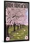 Michigan - Cherry Orchard in Blossom-Lantern Press-Framed Art Print