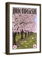 Michigan - Cherry Orchard in Blossom-Lantern Press-Framed Art Print