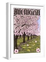 Michigan - Cherry Orchard in Blossom-Lantern Press-Framed Art Print