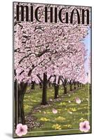 Michigan - Cherry Orchard in Blossom-Lantern Press-Mounted Art Print