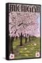 Michigan - Cherry Orchard in Blossom-Lantern Press-Framed Stretched Canvas