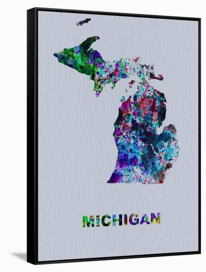 Michigan Color Splatter Map-NaxArt-Framed Stretched Canvas