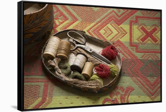 Michigan, Dearborn, Greenfield Village. Historic Webster House, vintage sewing box.-Cindy Miller Hopkins-Framed Stretched Canvas