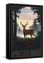 Michigan - Deer and Sunrise-Lantern Press-Framed Stretched Canvas