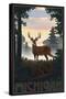 Michigan - Deer and Sunrise-Lantern Press-Stretched Canvas