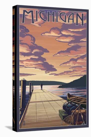 Michigan - Dock Scene and Lake-Lantern Press-Stretched Canvas