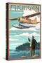 Michigan - Float Plane and Fisherman-Lantern Press-Stretched Canvas
