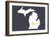 Michigan - Home State - Gray-Lantern Press-Framed Art Print