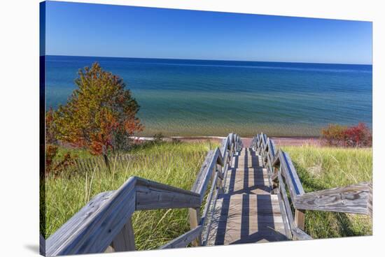 Michigan, Keweenaw Peninsula. Great Sand Bay, trail to beach and Lake Superior-Jamie & Judy Wild-Stretched Canvas
