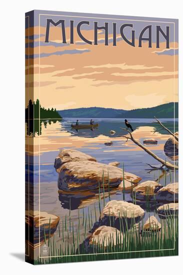 Michigan - Lake Sunrise Scene-Lantern Press-Stretched Canvas