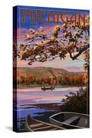 Michigan - Lake Sunset Scene-Lantern Press-Stretched Canvas