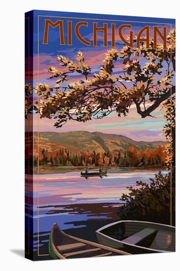 Michigan - Lake Sunset Scene-Lantern Press-Stretched Canvas