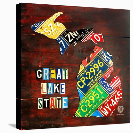 Michigan License Plate Map Large-Design Turnpike-Stretched Canvas