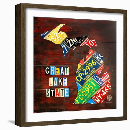 Michigan License Plate Map Large-Design Turnpike-Framed Giclee Print