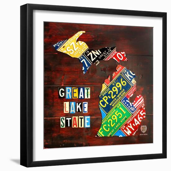 Michigan License Plate Map Large-Design Turnpike-Framed Giclee Print