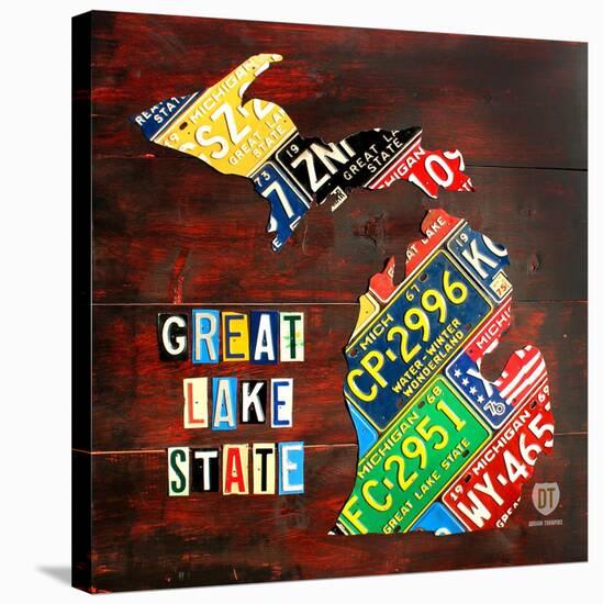 Michigan License Plate Map Large-Design Turnpike-Stretched Canvas