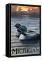 Michigan - Loons Scene-Lantern Press-Framed Stretched Canvas
