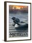 Michigan - Loons Scene-Lantern Press-Framed Art Print