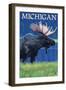 Michigan - Moose at Night-Lantern Press-Framed Art Print