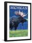Michigan - Moose at Night-Lantern Press-Framed Art Print