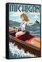 Michigan - Pinup Girl Boating-Lantern Press-Framed Stretched Canvas