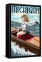 Michigan - Pinup Girl Boating-Lantern Press-Framed Stretched Canvas