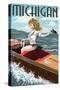 Michigan - Pinup Girl Boating-Lantern Press-Stretched Canvas