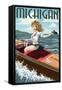 Michigan - Pinup Girl Boating-Lantern Press-Framed Stretched Canvas