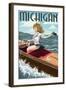 Michigan - Pinup Girl Boating-Lantern Press-Framed Art Print