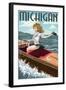 Michigan - Pinup Girl Boating-Lantern Press-Framed Art Print