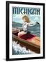 Michigan - Pinup Girl Boating-Lantern Press-Framed Art Print