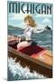 Michigan - Pinup Girl Boating-Lantern Press-Mounted Art Print