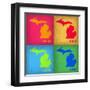 Michigan Pop Art Map 1-NaxArt-Framed Art Print