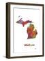 Michigan State Map 1-Marlene Watson-Framed Giclee Print