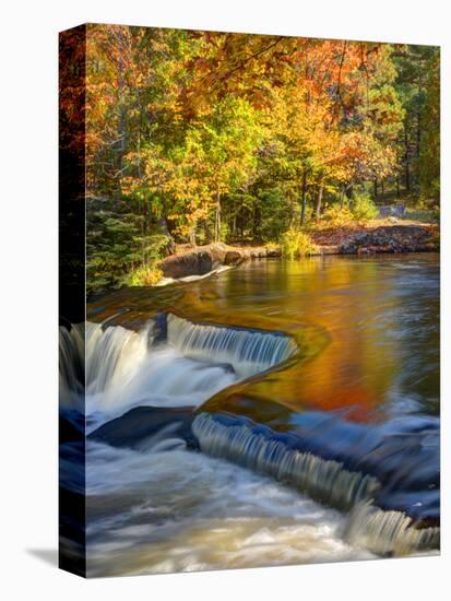 Michigan. Trees Reflect in Cascade Above Bond Falls, Ontonagon River-Julie Eggers-Stretched Canvas