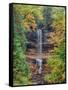 Michigan, Upper Peninsula. Munising Falls in Autumn-Julie Eggers-Framed Stretched Canvas