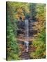 Michigan, Upper Peninsula. Munising Falls in Autumn-Julie Eggers-Stretched Canvas