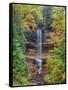 Michigan, Upper Peninsula. Munising Falls in Autumn-Julie Eggers-Framed Stretched Canvas